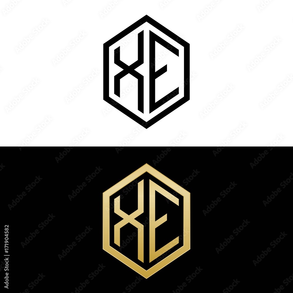 initial letters logo xe black and gold monogram hexagon shape vector initial letters logo xe black and gold monogram hexagon shape vector