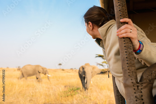 Woman on safari game drive photo