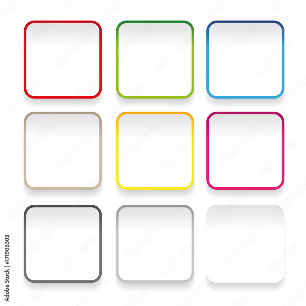 Empty square sticker button set Empty square sticker button set