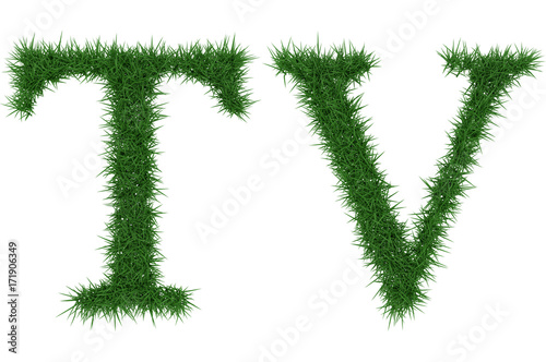 Tv - 3D rendering fresh Grass letters isolated on whhite background.