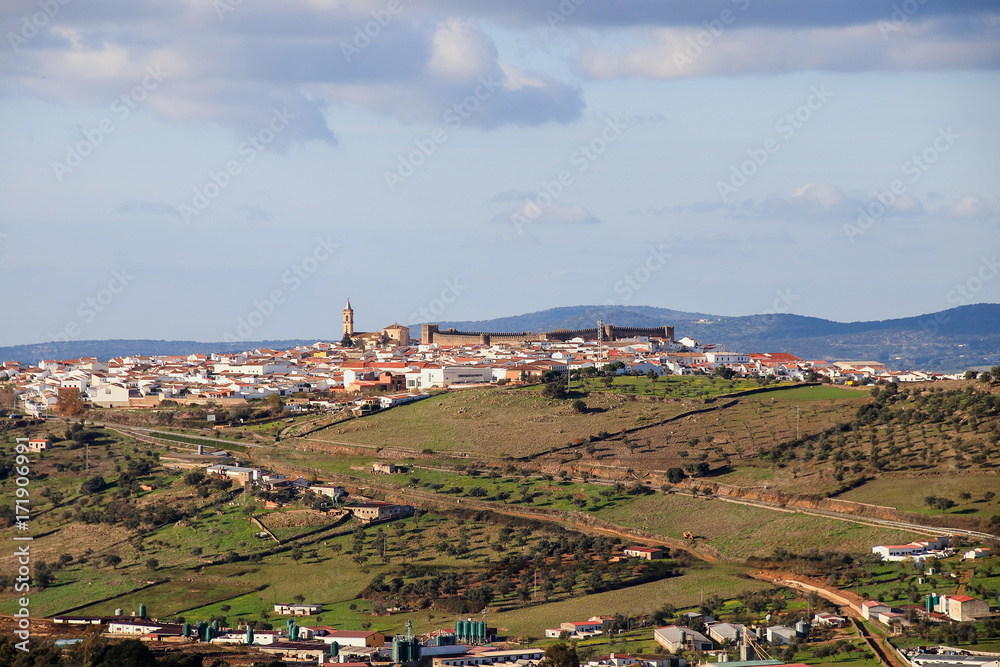 Panoramic view of village named cumbres Mayores