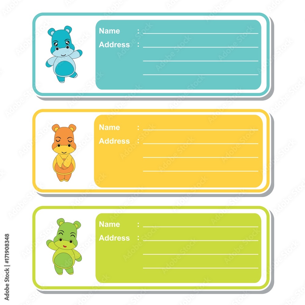 Address Label Vector Cartoon With Cute Hippo Boys On Colorful Background Suitable For Kid Address Label Design Address And Sticker Set Stock Vector Adobe Stock