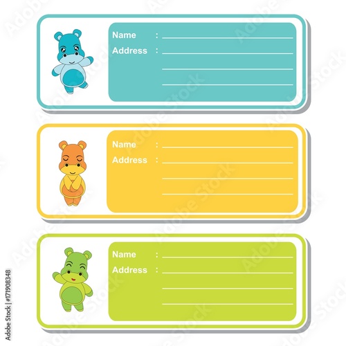 Address Label Vector Cartoon With Cute Hippo Boys On Colorful Background Suitable For Kid Address Label Design Address And Sticker Set Stock Vector Adobe Stock