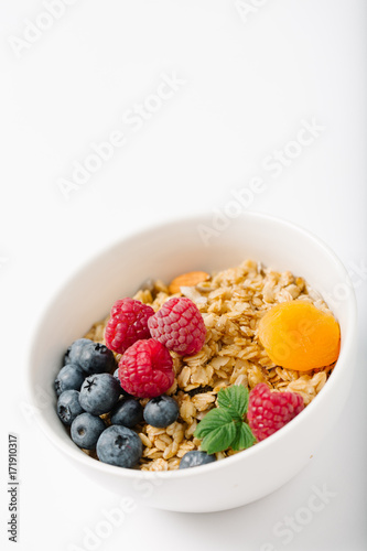 Homemade granola with dried fruit,nuts and berries