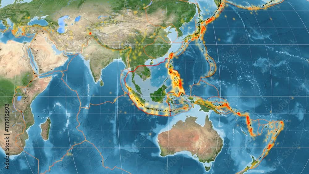 Sunda tectonics featured. Satellite imagery. Mollweide projection