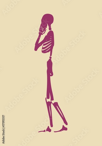 Confused human skeleton. Vector illustration. Halloween party design template