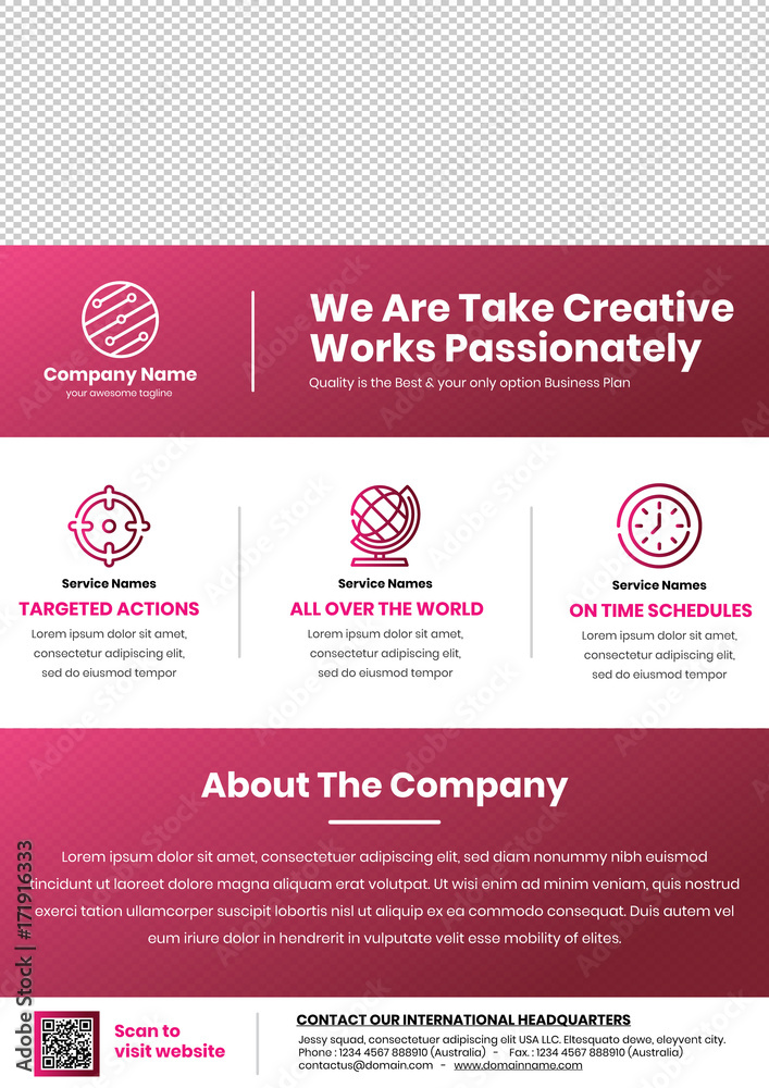 A4 Size flyer template in magenta - a professional flyer template for company or services promotion kit