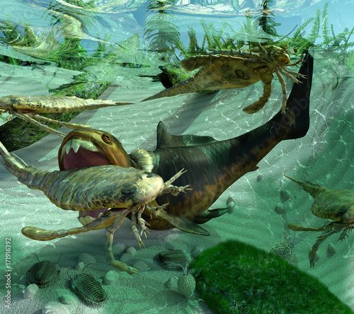 Life In A Prehistoric Devonian Period Sea (419.2 million years ago) photo