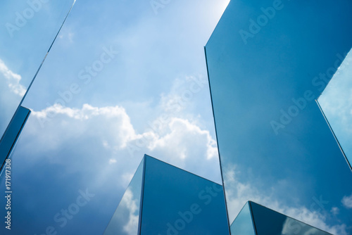 Sky cloud reflection on glass