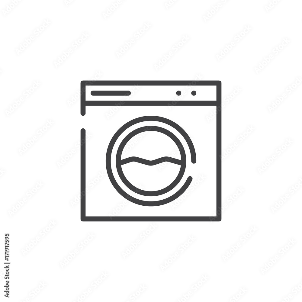 Washing machine line icon, outline vector sign, linear style pictogram isolated on white. Symbol, logo illustration. Editable stroke Washing machine line icon, outline vector sign, linear style pictogram isolated on white. Symbol, logo illustration. Editable stroke