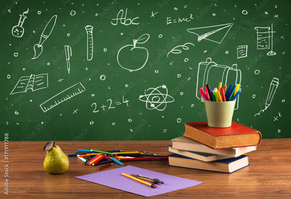 Back to school chalkboard and color pencils
