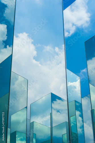 Sky cloud reflection on glass