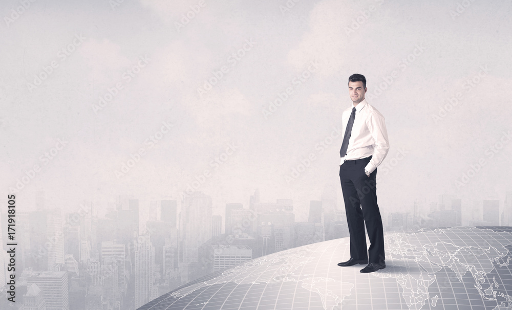 man standing in front of city landscape