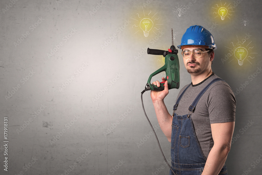 Craftsman standing with instrument. Craftsman standing with instrument.
