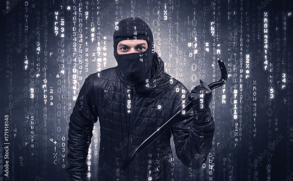 Burglar in action with encoded concept. Burglar in action with encoded concept.