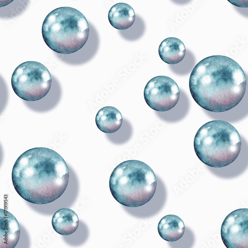 Seamless pattern with pearls. Watercolor illustration. Jewelry background 11
