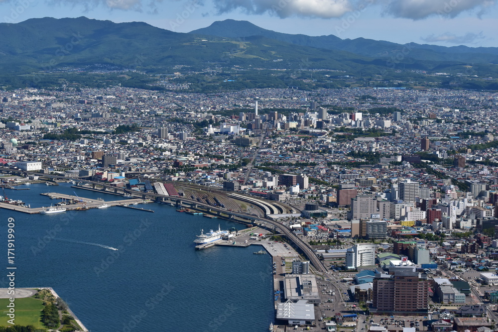 函館山から函館港と駅方面を望む