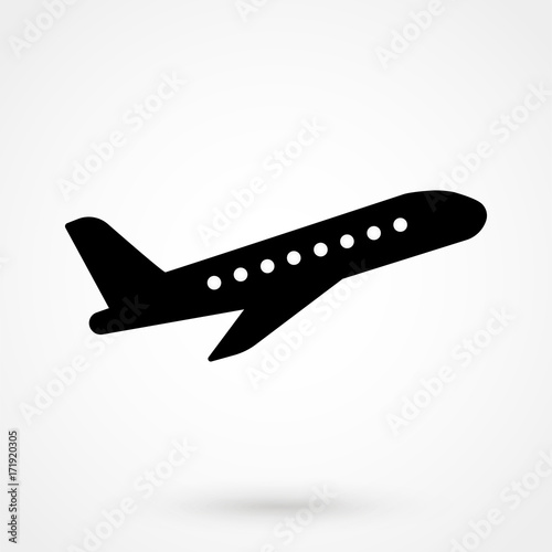 Vector illustration of black airplane silhouette. Isolated on white background. Logo icon plane.