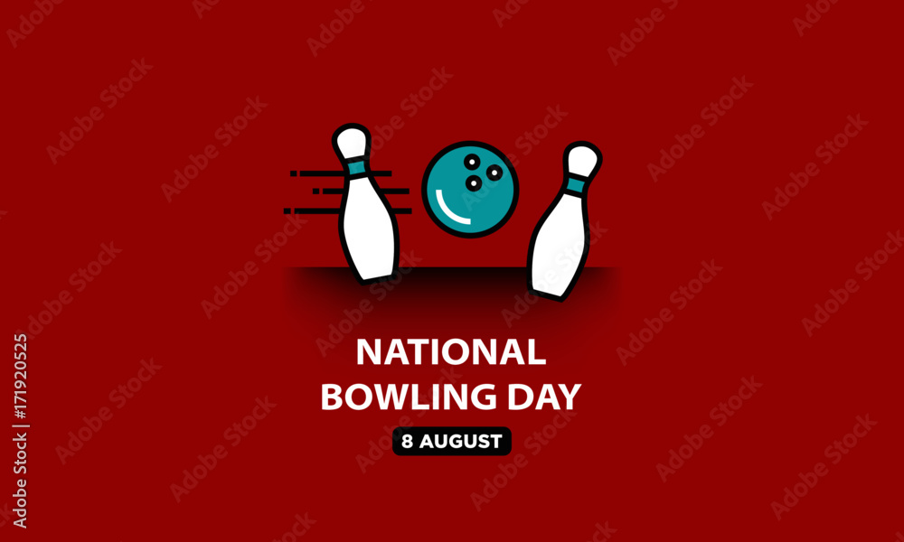 Happy National Bowling Day 8th Aug (Line Art in Flat Style Vector