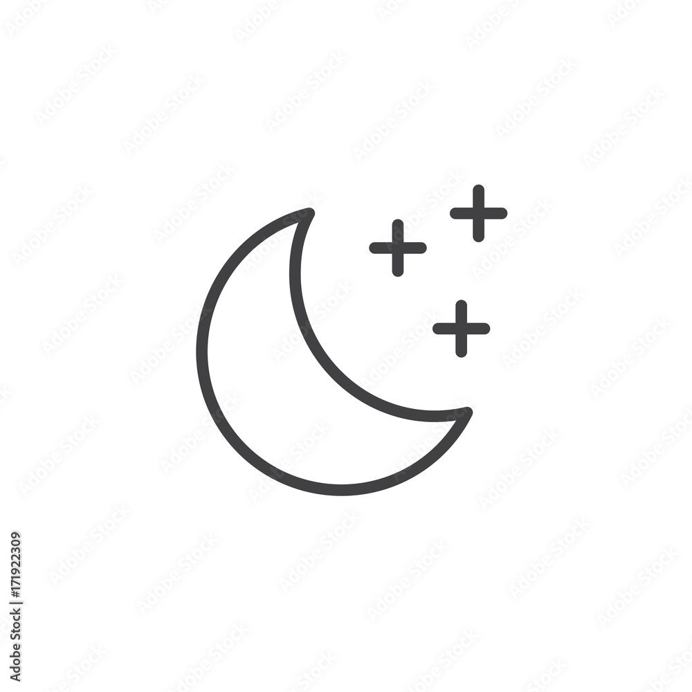 Moon line icon, outline vector sign, linear style pictogram isolated on white. Symbol, logo illustration. Editable stroke Moon line icon, outline vector sign, linear style pictogram isolated on white. Symbol, logo illustration. Editable stroke