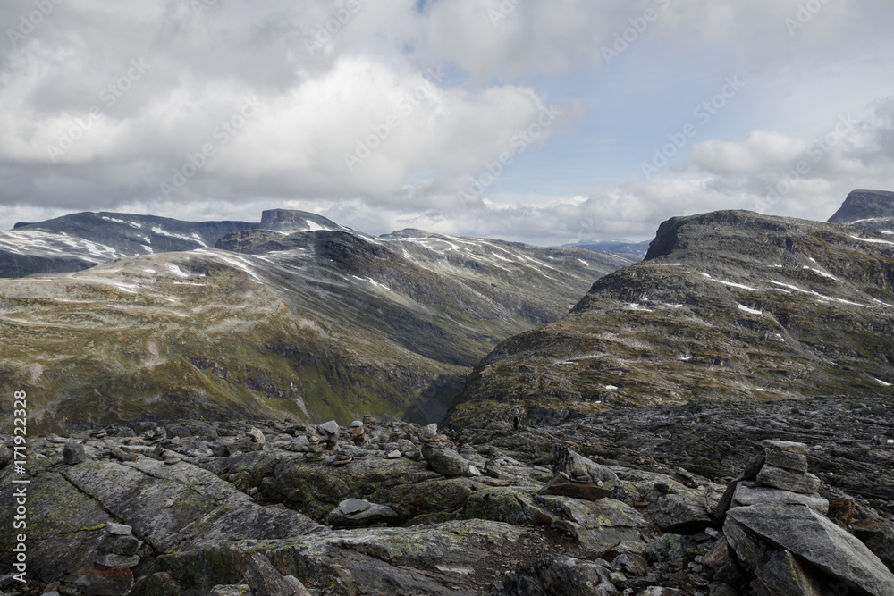 View from the mountain Dalsnibba to the stone tundra