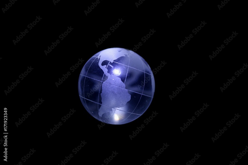 Globe 11 - Glowing Glass Earth in the middle of darkness