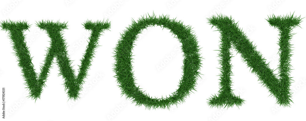 Won - 3D rendering fresh Grass letters isolated on whhite background.