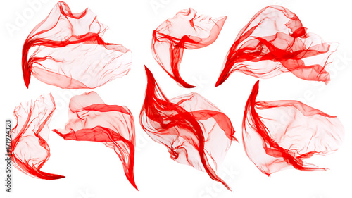 Fabric Cloth Flowing on Wind, Flying Blowing Red Silk, Isolated over White Background
