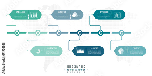 Abstract infographic timeline business template with options, parts, steps or processes. Vector infographic illustration can be used for chart, diagram, web design, presentation, workflow layout