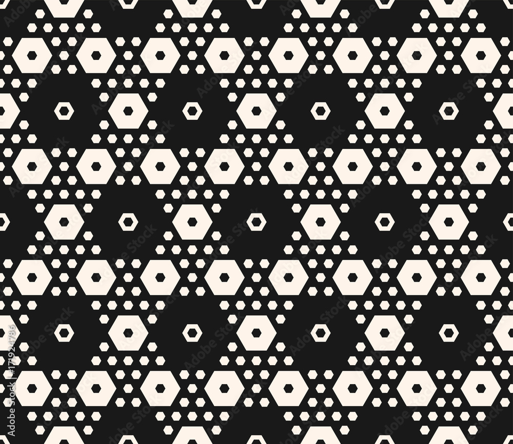 Abstract geometric seamless pattern. Vector monochrome texture with hexagons
