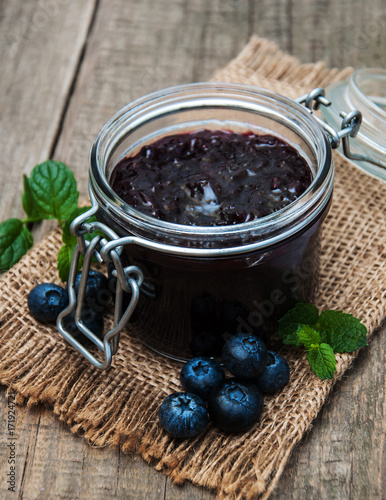 Jar with blueberry jam