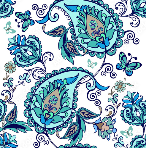 Oriental seamless paisley pattern. Floral wallpaper. Decorative ornament for fabric, textile, wrapping paper. Traditional oriental seamless paisley pattern.