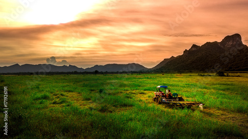 Aerial View Landscape Sunset farmer Clear Area Before planting