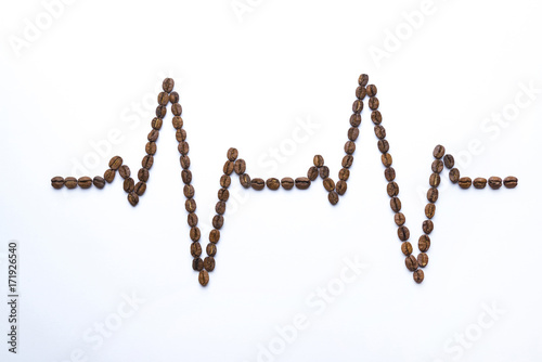 Cardiogram painted with coffee beans