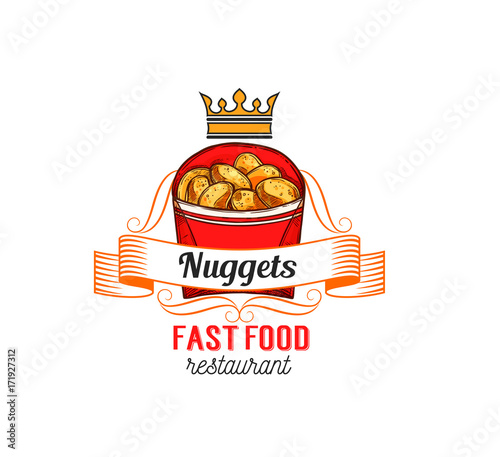 Fast food restaurant label with chicken nuggets