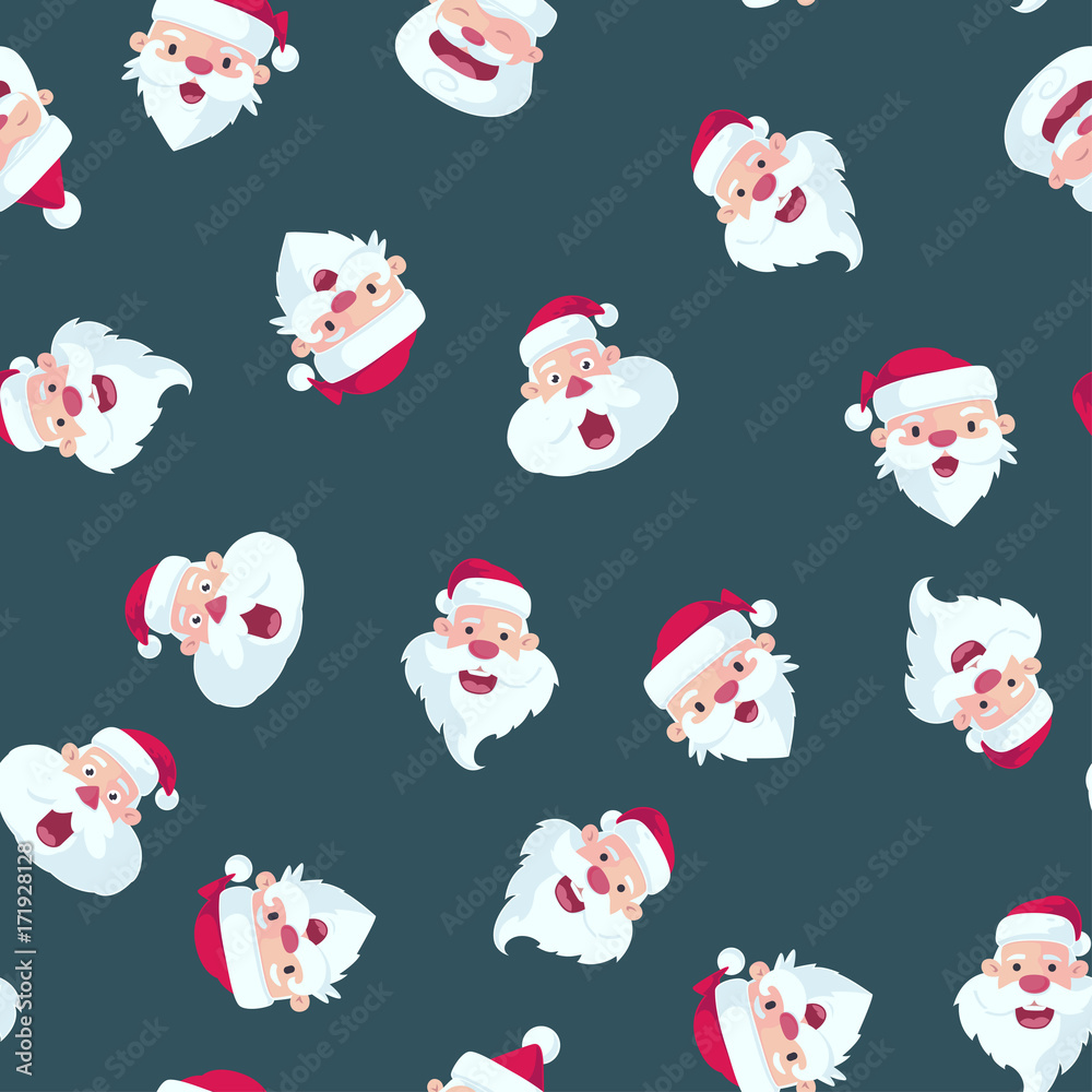 Christmas Cartoon Santa Claus Head Seamless Pattern