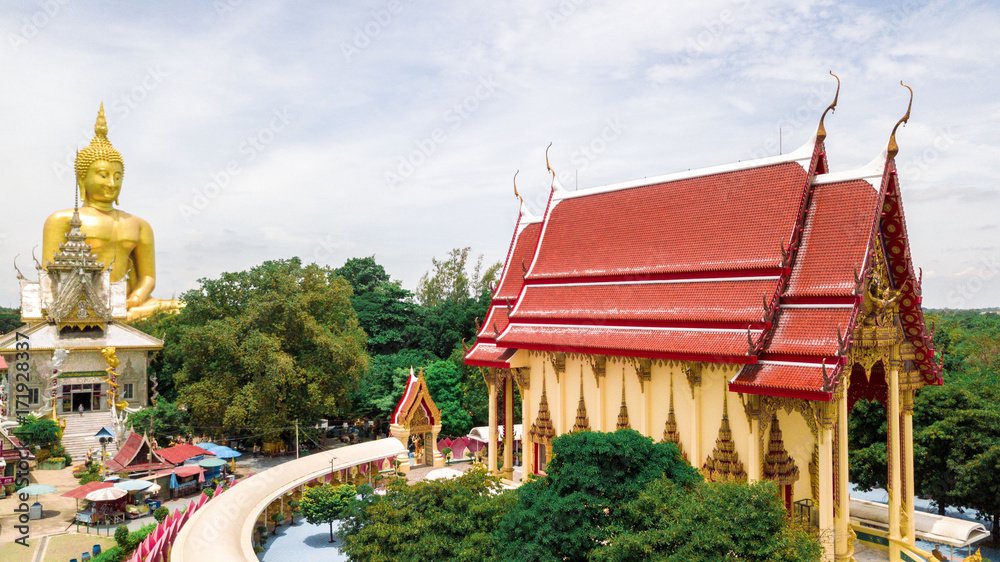 Naklejka premium Aerial Photo Wat Muang Ang Thong Thailand