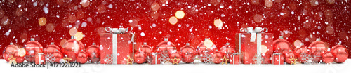 Red and white christmas baubles lined up 3D rendering