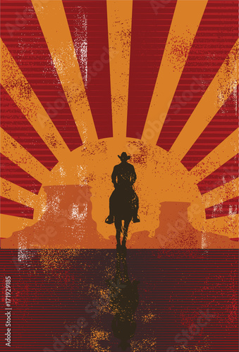 Silhouette of cowboy riding horse, Vector