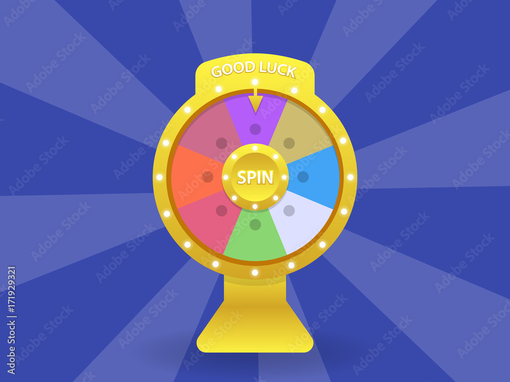 Shining wheel of fortune. Spinning lucky roulette on a blue background. Vector illustration