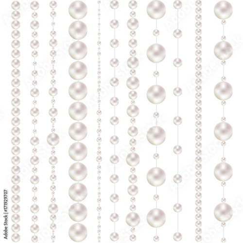 Threads of pearls. Beads. Beautiful vector background. Garland. Jewelry.