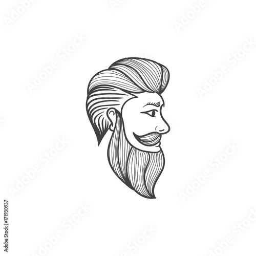 barber head illustration hand drawn vintage