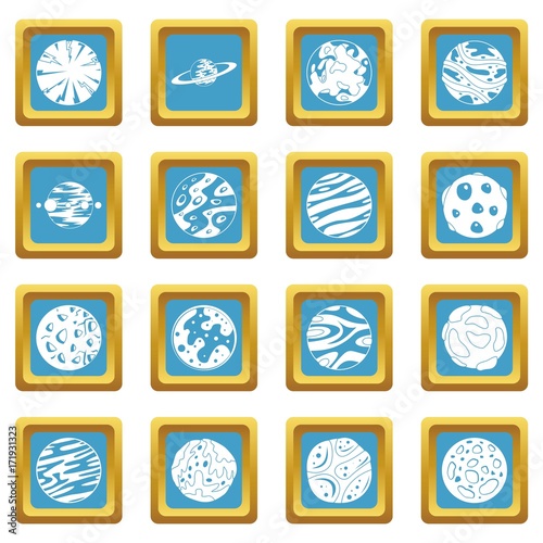 Fantastic planets icons azure