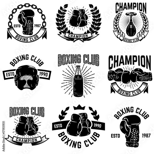Set of boxing club emblems. boxing gloves.