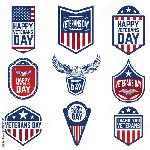 Set of veterans day emblems. USA culture.