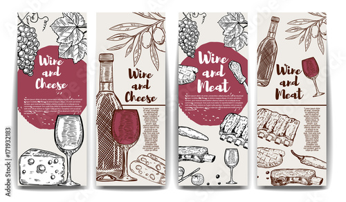 Wine, cheese, olives, meat banners. Wine and meat flyer templates.
