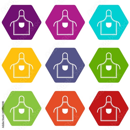 Welding apron icon set color hexahedron