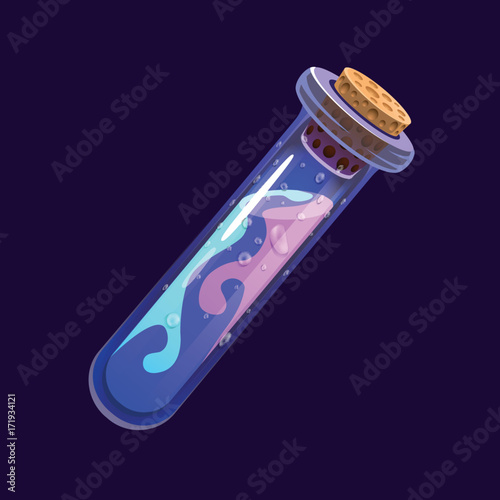 Bottle of magic. Game icon of magic elixir. Interface for rpg or match3 game. Blue and violet. Small variant.