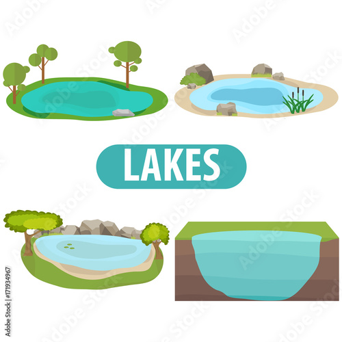 Fototapeta Naklejka Na Ścianę i Meble -  Lake, a set of lakes with trees and stones.