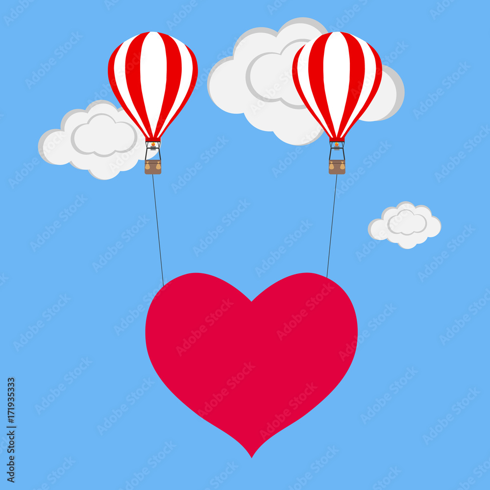 Balloon with heart. Two balloons lift the heart to heaven
